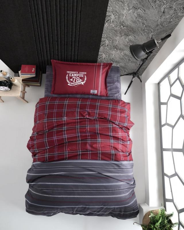 Постельное белье подростковое из ранфорса KARVEN YOUNG STYLE N022/1 CAMPUS BURGUNDY V-1 50х70 (1шт), 70х70 (1шт)