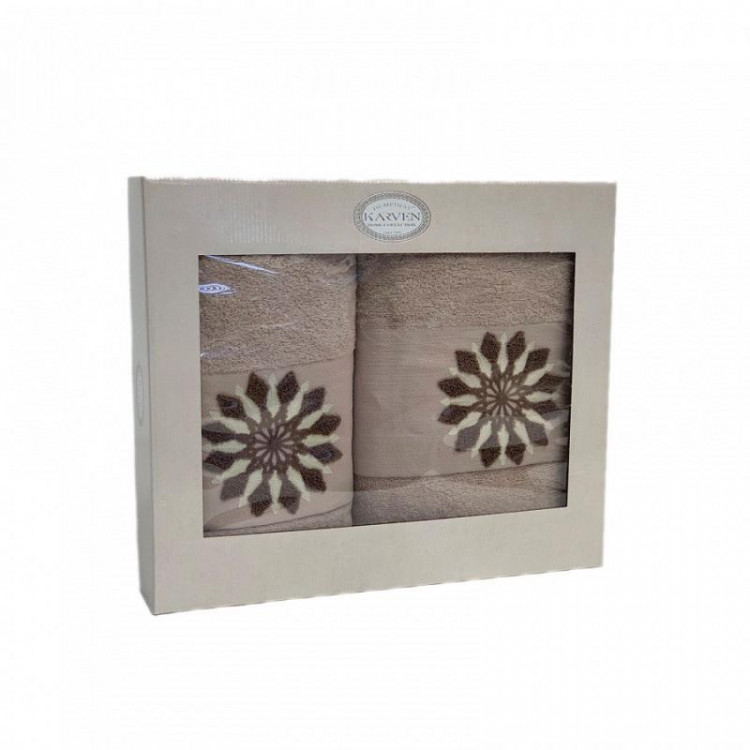 Набор полотенец махровых хлопковых KARVEN HS1719 COЛHЦE V1 бежевый 50х90 (1шт), 70х140 (1шт)