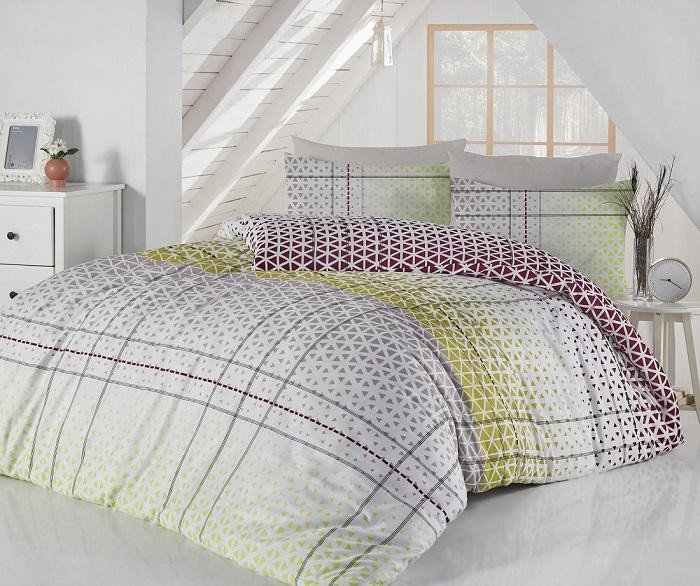 Постельное белье ALTINBASAK RANFORCE SAYE зеленое 50х70 1,5-спальное