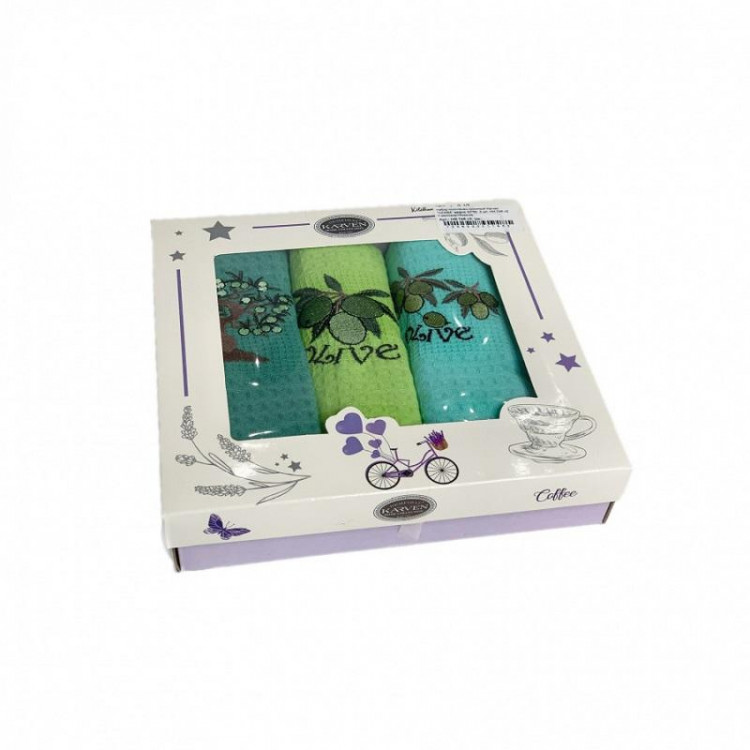 Набор кухонных полотенец вафельных хлопковых KARVEN HM746 ОЛИВА V2 40х60 (3шт)