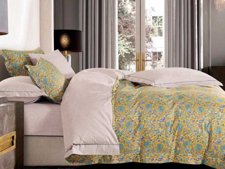 Постельное белье из сатина с простыней на резинке 160х200 ASABELLA 1364-6 50х70 (2шт) и 70х70 (2шт) евро