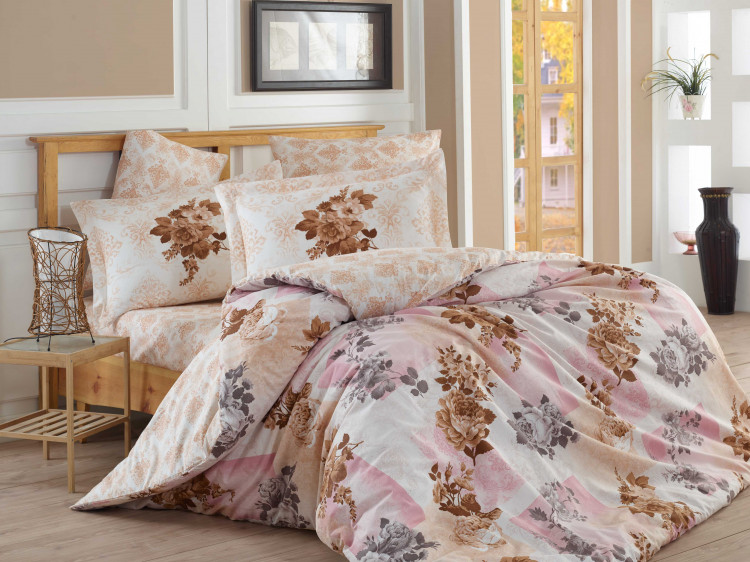 Постельное белье из поплина HOBBY HOME ELVIRA светло-розовое семейное