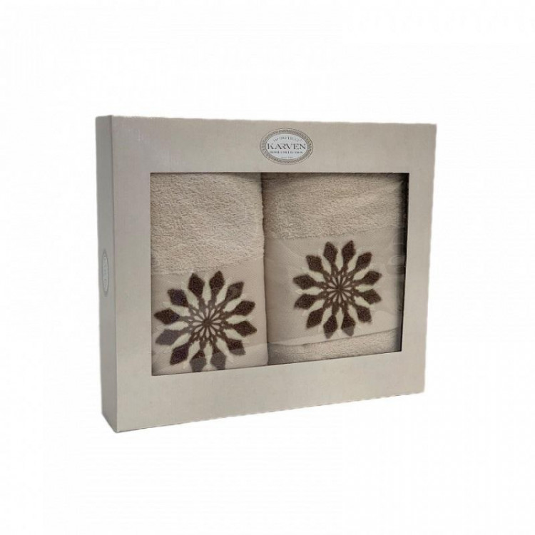 Набор полотенец махровых хлопковых KARVEN HS1719 COЛHЦE V2 светло-бежевый 50х90 (1шт), 70х140 (1шт)