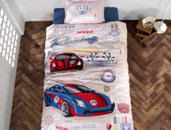 Покрывало детское из хлопка стеганое KARVEN Y923/1 GARAGE V1 MAVI 180х240 с наволочкой 50х70