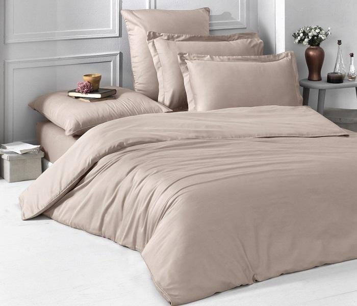 Постельное белье однотонное из сатина KARNA LOFT кофейное 1,5-спальное