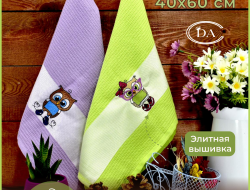 Набор вафельных полотенец DIVA AFRODITA СОВА 40х60 (2шт) зеленый-фиолетовый