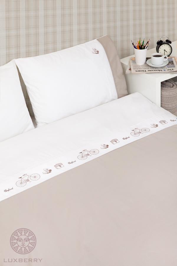 Постельное белье BOVI 05198 OXFORD серо-бежевое 1,5-спальное