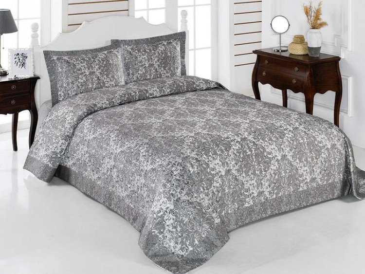 Покрывало жаккардовое с наволочками KARNA CORDENYA серое 250х270