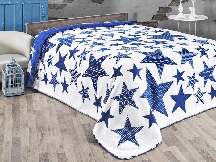 Плед хлопковый с акрилом KARNA STARS голубой 130х170