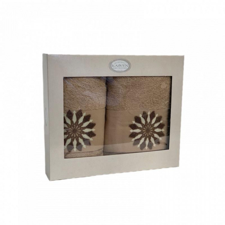 Набор полотенец махровых хлопковых KARVEN HS1719 COЛHЦE V5 капучино 50х90 (1шт), 70х140 (1шт)