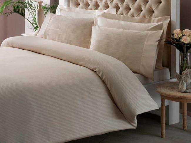 Постельное белье из LUX жаккарда TAC BASIC STRIPE кремовое евро