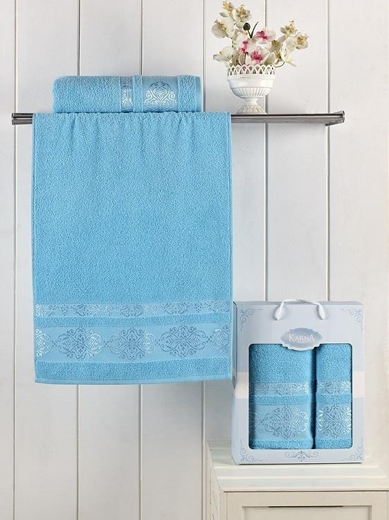 Набор махровых полотенец KARNA REBEKA бирюзовый 50х90 (1шт) и 70х140 (1шт)