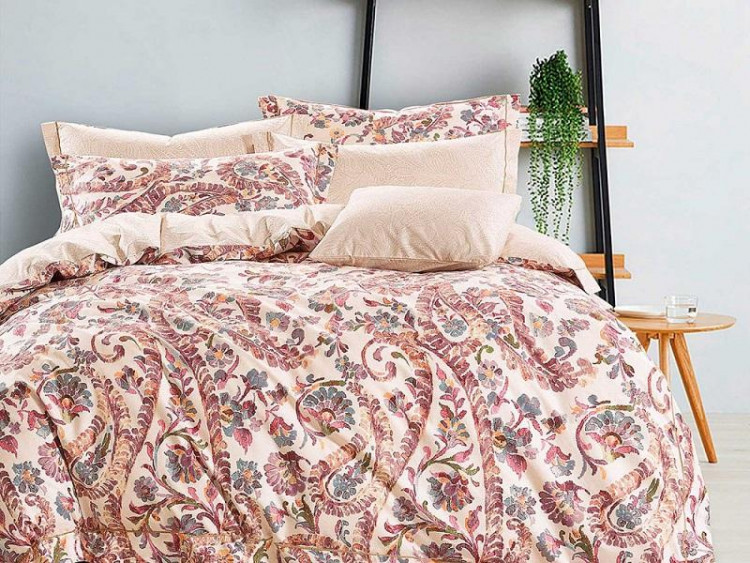 Постельное белье из сатина с простыней на резинке 180х200 ASABELLA 1217-6 50х70 (2шт) и 70х70 (2шт) евро