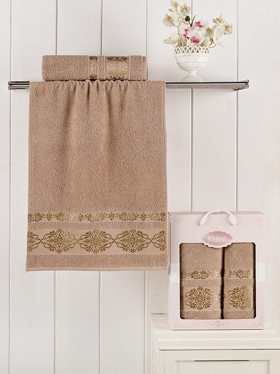 Набор махровых полотенец KARNA REBEKA кофейный 50х90 (1шт) и 70х140 (1шт)