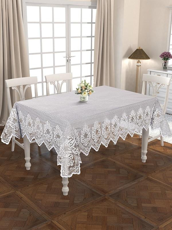 Скатерть из полиэстера с кружевом KARNA MARION белая 150х220