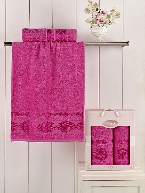 Набор махровых полотенец KARNA REBEKA розовый 50х90 (1шт) и 70х140 (1шт)