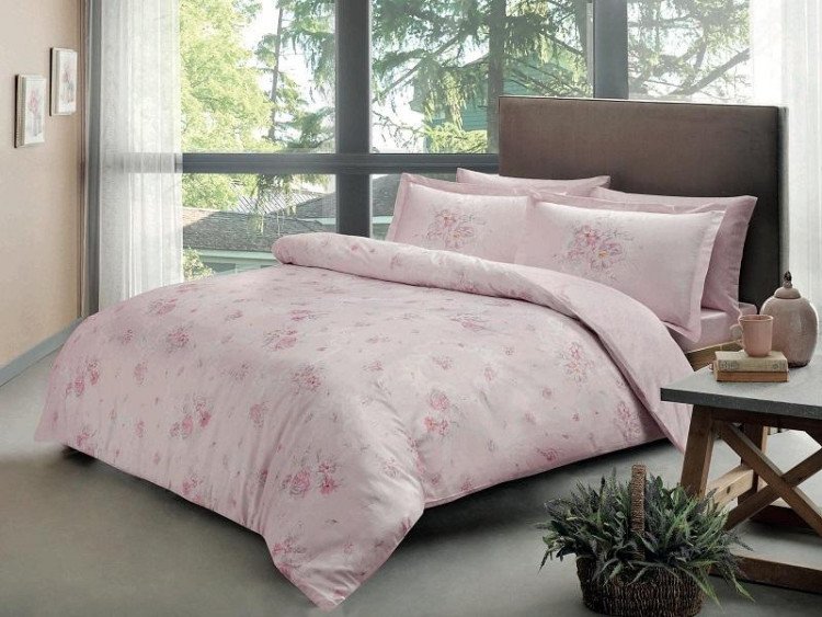 Постельное белье из сатина люкс TAC DELUX PREMIUM DIGITAL MADELINE пудра евро