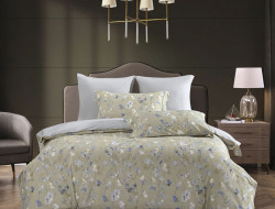 Постельное белье из фланели с простыней на резинке 160х200 ASABELLA Веточки льна 50х70 (2шт) и 70х70 (2шт) евро