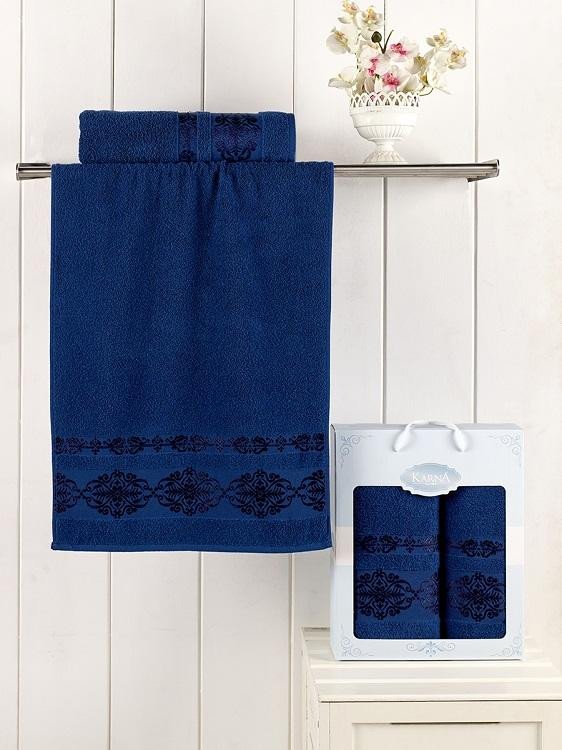 Набор махровых полотенец KARNA REBEKA синий 50х90 (1шт) и 70х140 (1шт)
