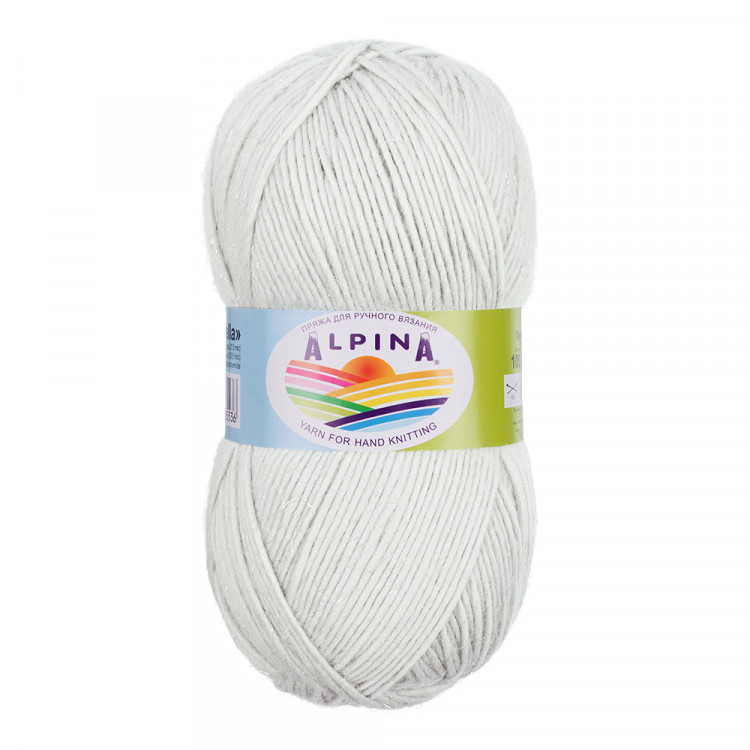 Пряжа ALPINA STELLA №80 белая (натуральная) 50% альпака, 45% мериносовая шерсть, 5% металлизированный полиамид с люрексом 3 шт х 100 гр, 250 м +/- 13 м