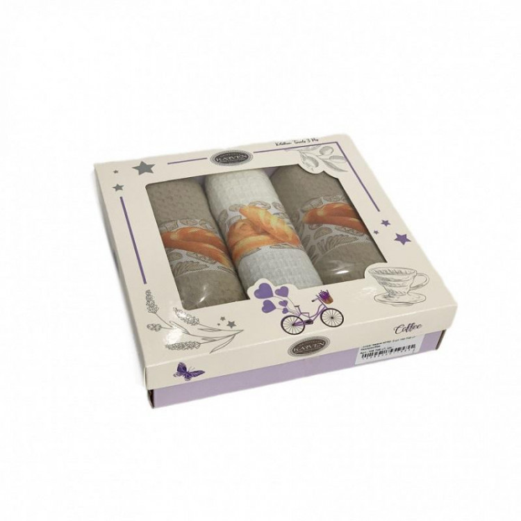 Набор кухонных полотенец вафельных хлопковых KARVEN HM746 ХЛЕБ V7 40х60 (3шт)