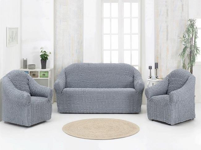 Набор чехлов без юбки на трехместный диван и два кресла BULSAN серый