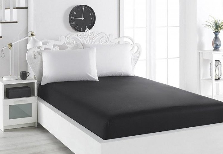 Простыня на резинке из сатина KARNA LOFT черная 160х200х30