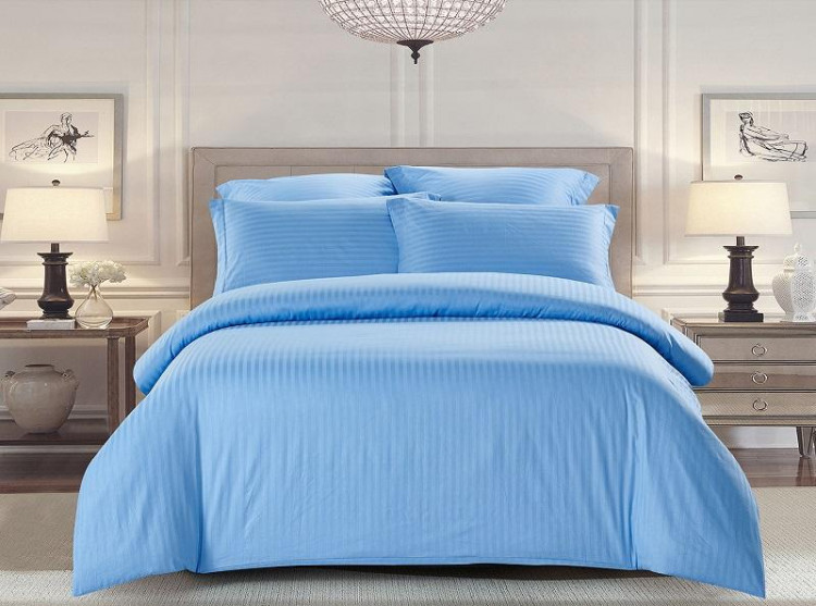 Постельное белье из страйп-сатина TANGO COLOR STRIPE CST-04 голубое 1,5-спальное