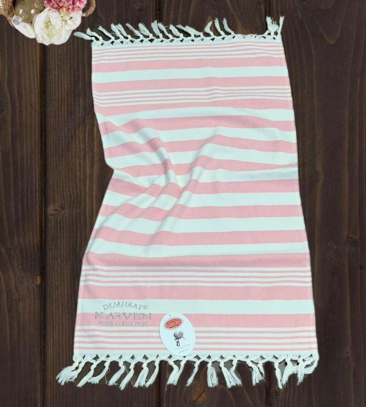 Полотенце махровое хлопковое с бахромой KARVEN H3278 ПЕШТЕМАЛЬ V1 розовое 100х200