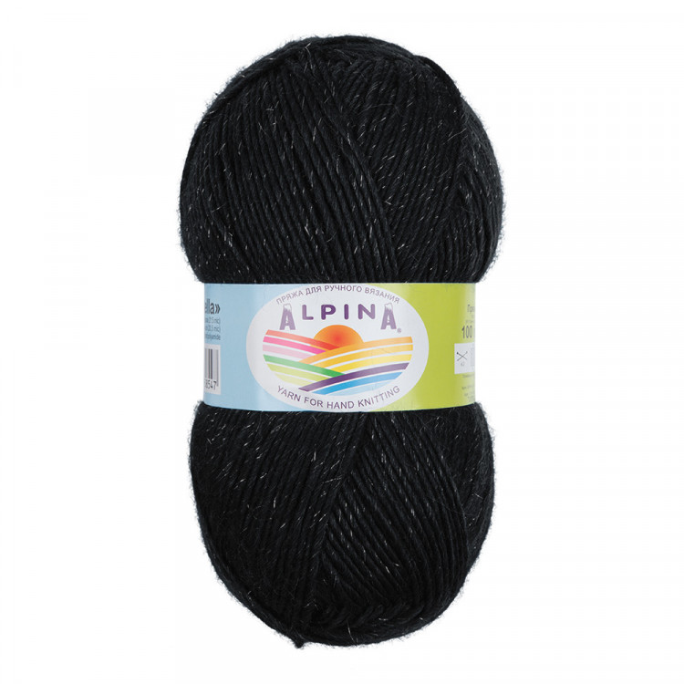 Пряжа ALPINA STELLA №81 черная 50% альпака, 45% мериносовая шерсть, 5% металлизированный полиамид с люрексом 3 шт х 100 гр, 250 м +/- 13 м