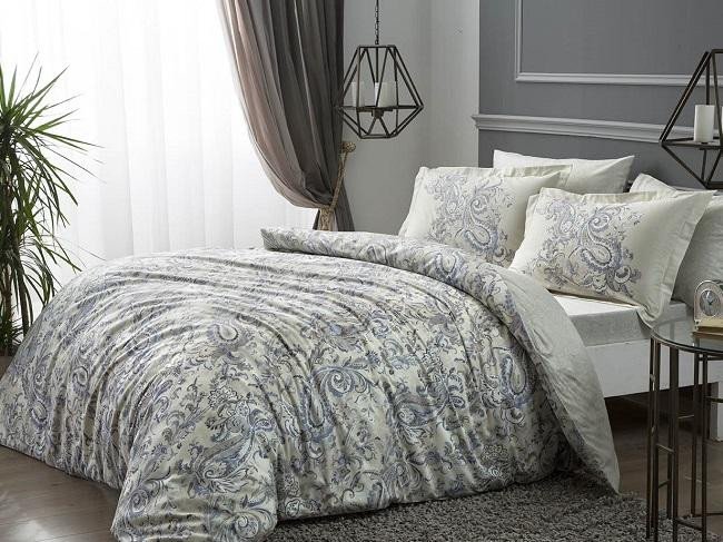 Постельное белье из сатина TAC DELUX PREMIUM DIGITAL CROSBY кремовое евро