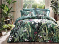 Постельное белье из сатина люкс TAC DELUX PREMUIM DIGITAL VALENCIA зеленое евро