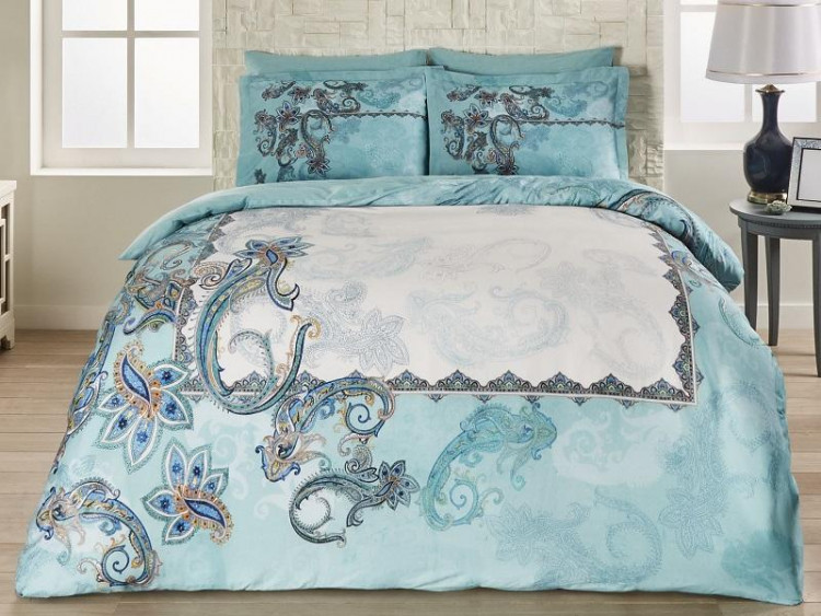 Постельное белье из сатина люкс TAC DELUX PREMUIM DIGITAL DELLA ментол евро