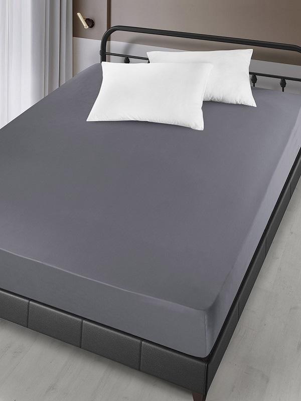 Простыня хлопковая на резинке KARNA SOLID темно-серая 180х200х30