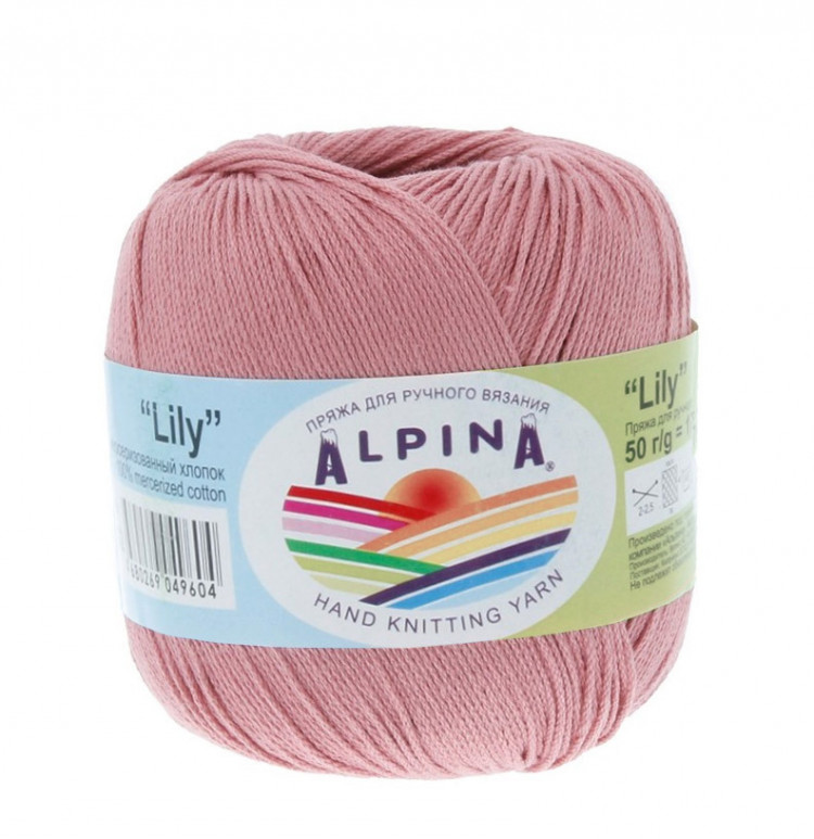 Пряжа ALPINA LILY №028 грязно-розовая 100% мерсеризованный хлопок 10 шт х 50 гр, 175 м +/- 5 м