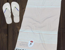 Полотенце махровое хлопковое с бахромой KARVEN H3278 ПЕШТЕМАЛЬ V2 пудра 100х200