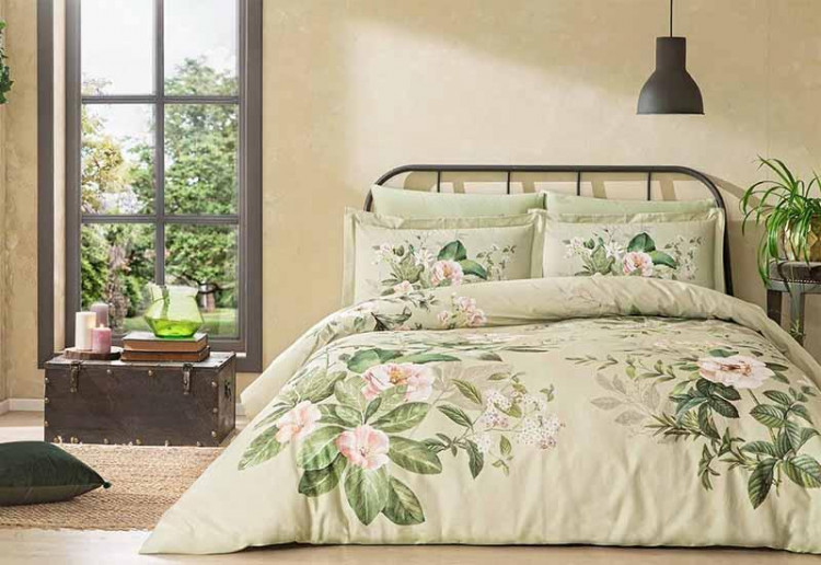 Постельное белье из сатина люкс TAC DELUX PREMUIM DIGITAL LUNIN зеленое евро