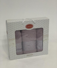 Набор полотенец махровых хлопковых KARVEN HS1694 INDIA DAMAKS V4 сиреневый 50х90 (2шт), 70х140 (1шт)