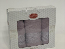 Набор полотенец махровых хлопковых KARVEN HS1694 INDIA DAMAKS V4 сиреневый 50х90 (2шт), 70х140 (1шт)