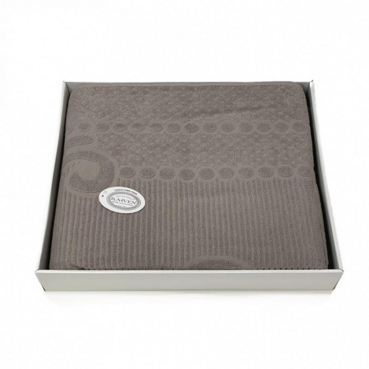 Плед из хлопка махровый KARVEN P960 ESTER V5 серо-бежевый 160х220