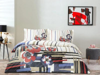 Постельное белье сатиновое TAC HAPPY DAY VANESSA красно-синее евро