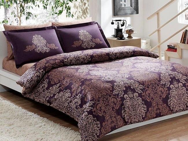 Постельное белье из сатина TAC DELUX ELEGANCE PAVONA фиолетовое евро