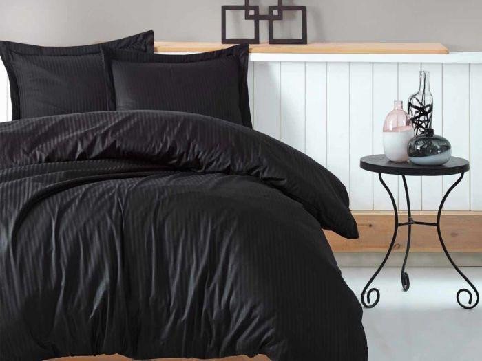 Постельное белье из однотонного страйп-сатина COTTONBOX ELEGANT ЧЕРНОЕ евро