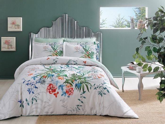 Постельное белье из сатина TAC DELUX ELEGANCE ADEN зеленое евро