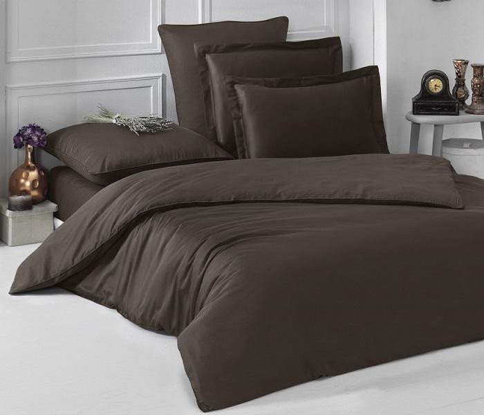 Постельное белье однотонное из сатина KARNA LOFT шоколадное 1,5-спальное