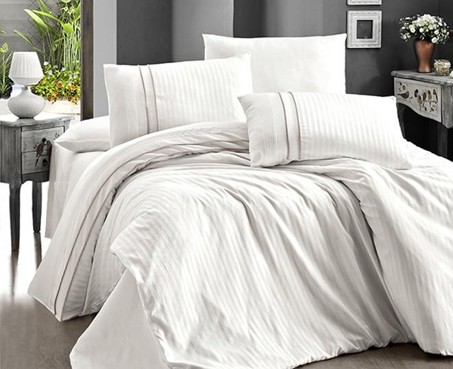 Постельное белье из сатина де люкс KARVEN N044 STRIPE STYLE KREM 50х70 (2шт), 70х70 (2шт) евро