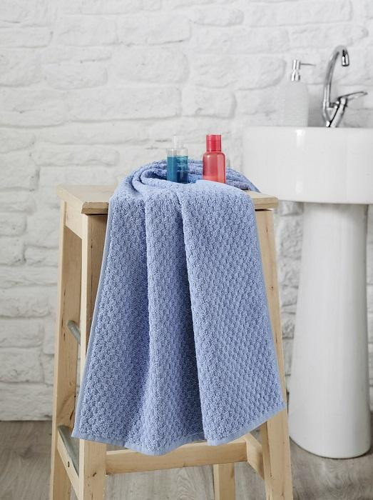 Полотенце хлопковое с жаккардом KARNA DAMA голубое 50х90