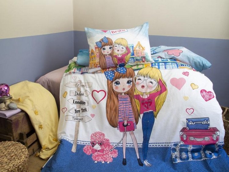 Постельное белье из ранфорса ISSIMO RANFORCE BETSIE голубое 1,5-спальное