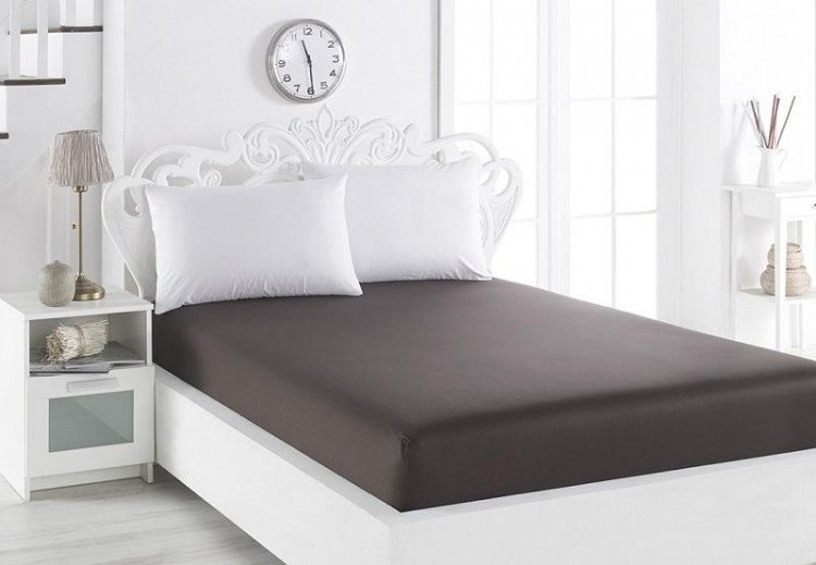 Простыня на резинке из сатина KARNA LOFT шоколадная 160х200х30