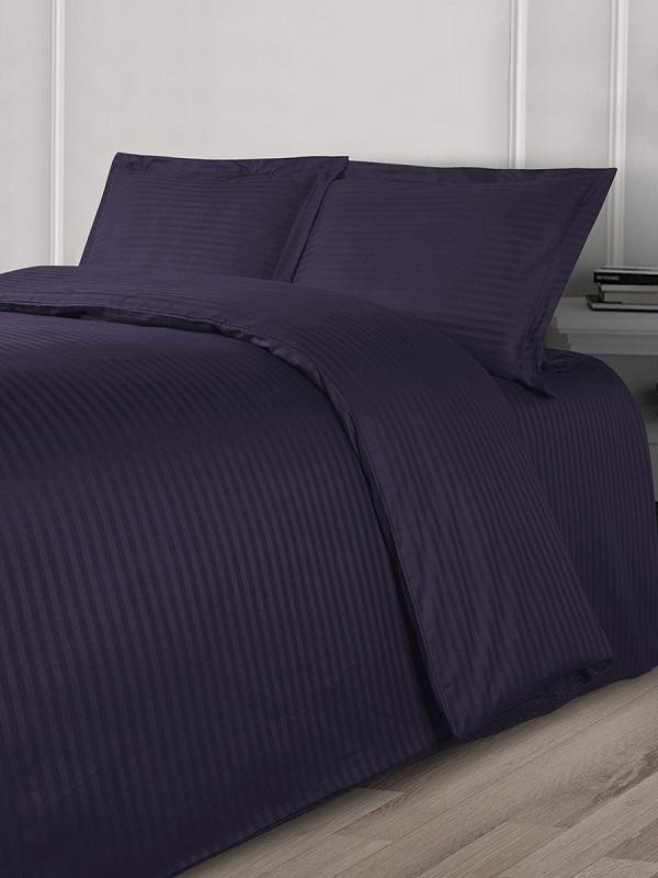 Постельное белье однотонное из страйп-сатина KARNA LINE фиолетовое евро